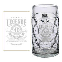 MASSKRUG MIT GRAVUR Legende seit 40 Jahren transparent 1,0 Liter - Transparent, Glas (1L) - LUXENTU