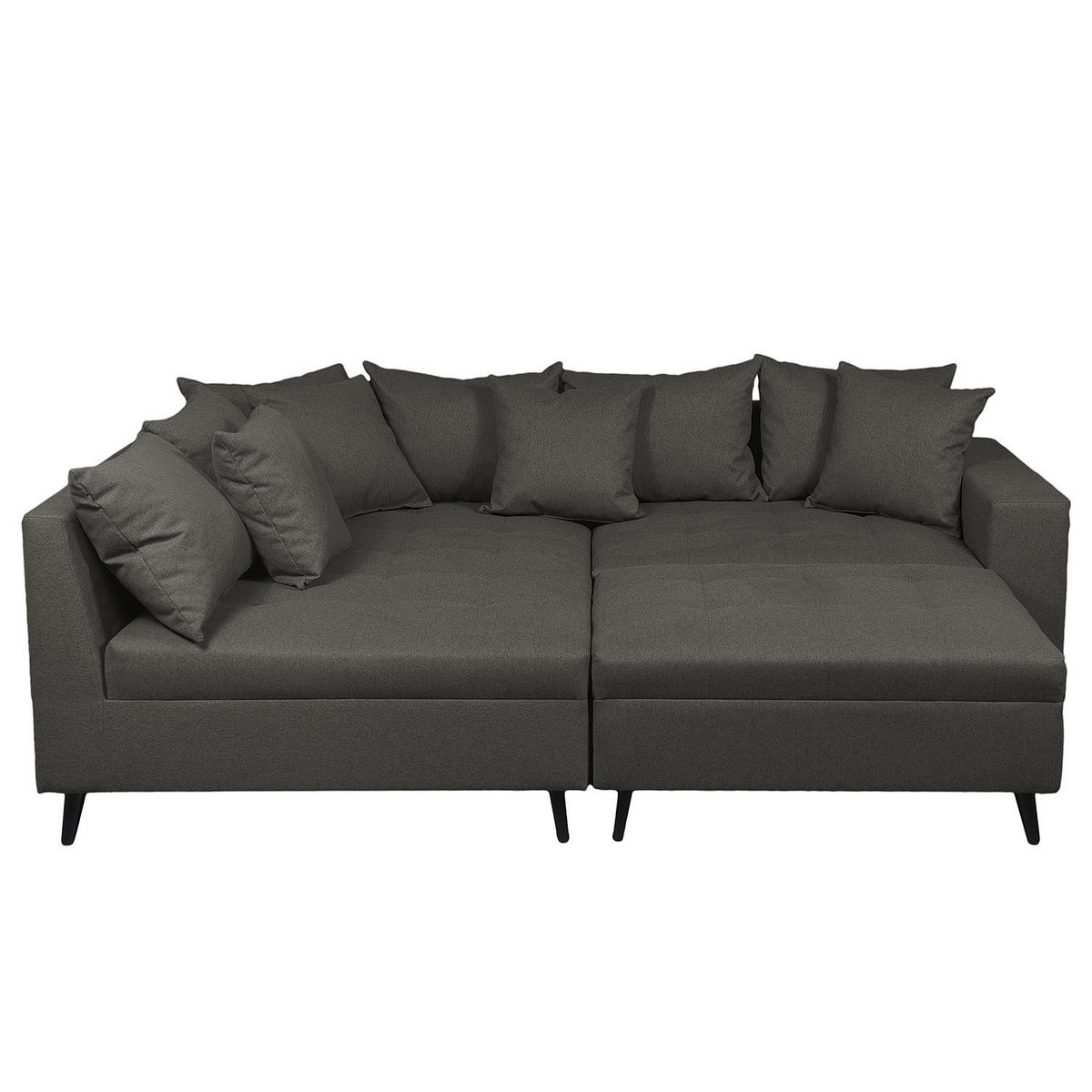 ECKSOFA mit Ottomane und Hocker - Schwarz/Grau, Birkenholz/Textil (247/174cm) - home24