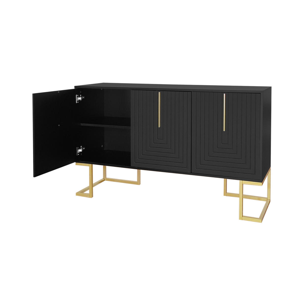 SIDEBOARD 138x40x80 cm, 3 Türen, verstellbare Böden, Schwarz - Schwarz, Holz (138/80/40cm)