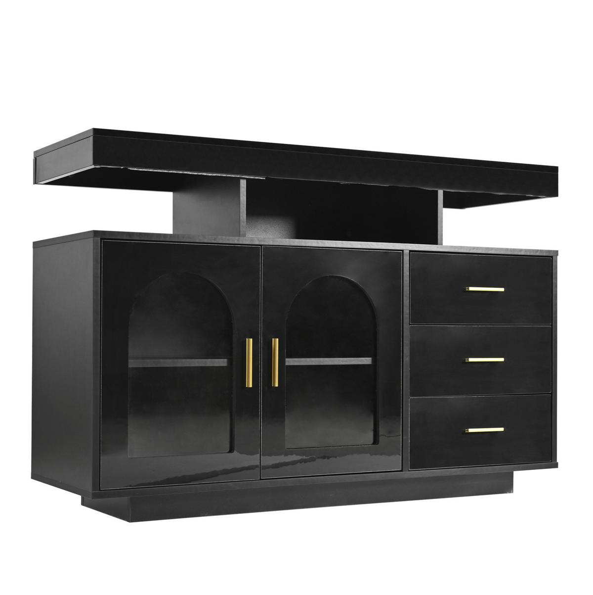 SIDEBOARD z dřevotřísky, 120/40/80 cm černý, vysoký lesk s LED osvětlením - černá, kompozitní dřevo (120/80/40cm) - BEAOK