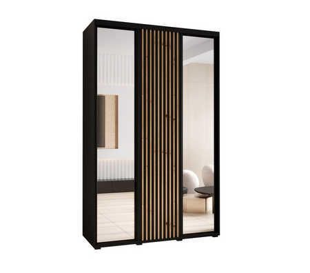 Abiks Möbel Schwebetürenschrank Schwarz, Schwarz, Eiche Artisan 150x235x45 cm