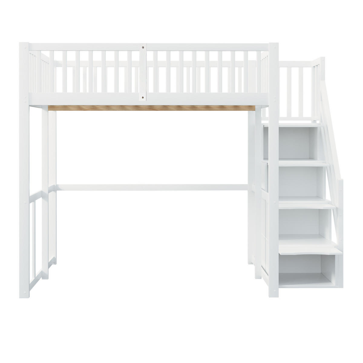 HOCHBETT 140x200 cm in Weiß mit Stauraumtreppe und Sicherheitsgitter - Weiß, Holz (140/200cm) - IVMEU