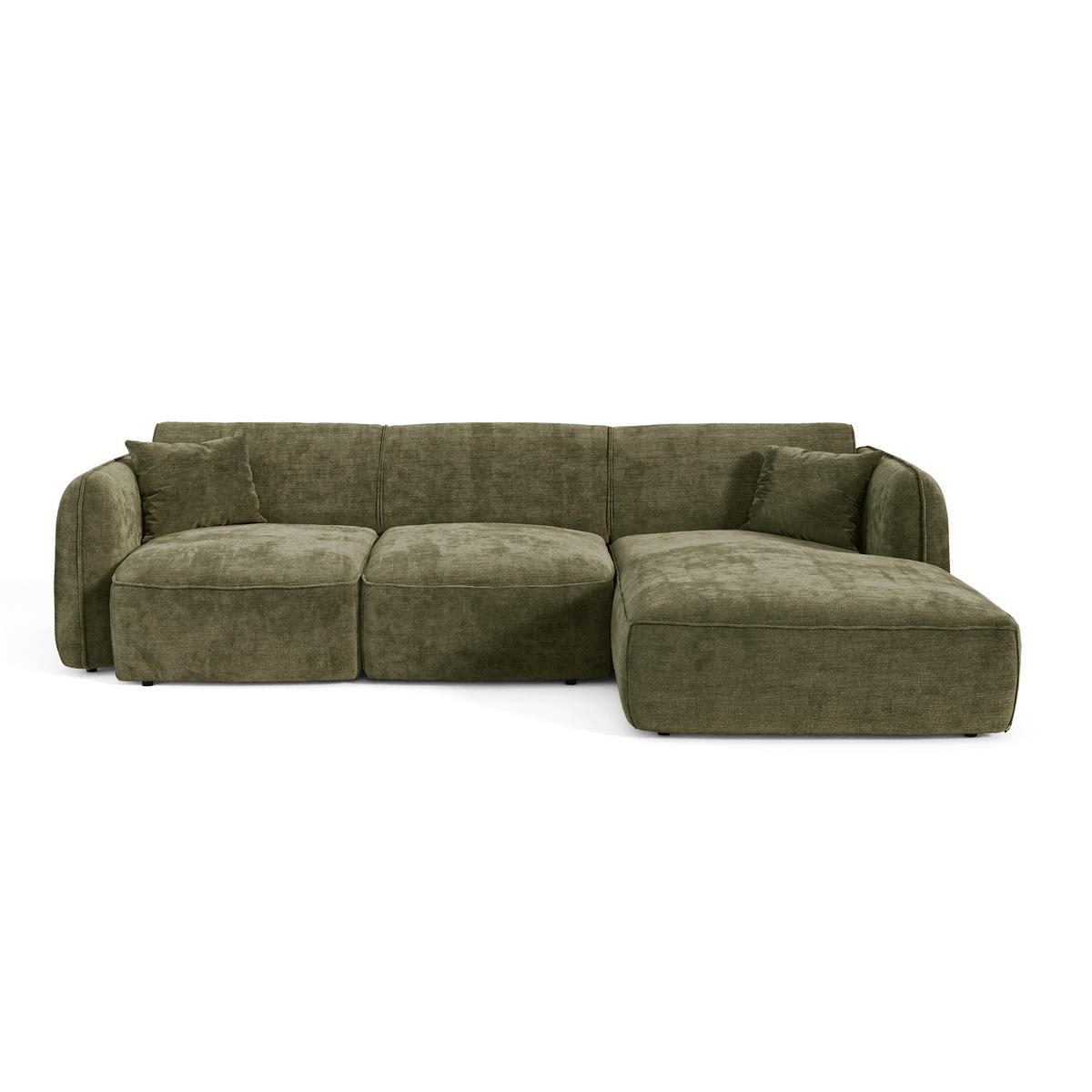 ECKSOFA rechtwinklig LOMI Geprägter Samt Vintage-Grün 274cm - Dunkelgrün/Grün, Textil (274/174cm) - Premium Interiors