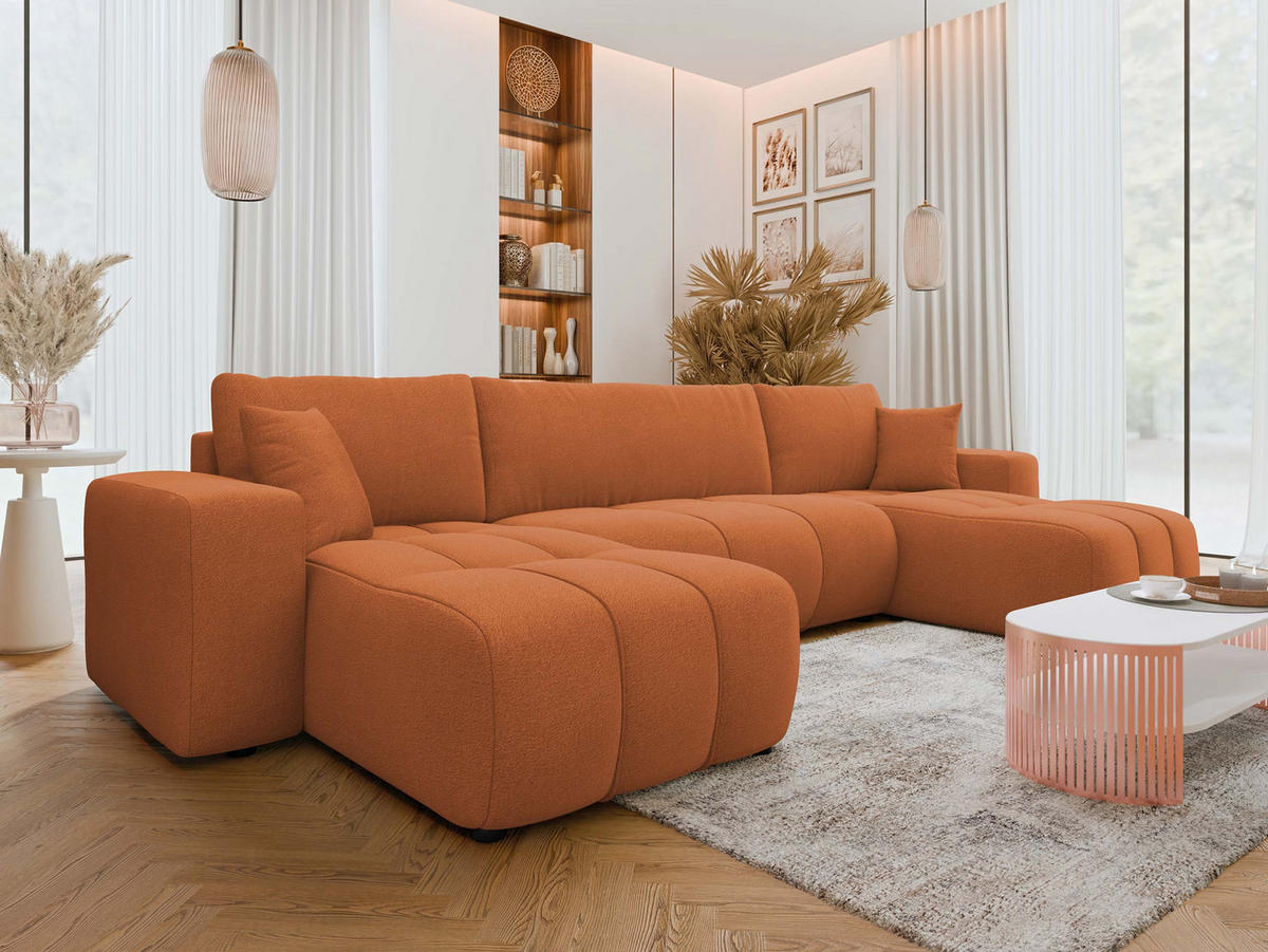 WOHNLANDSCHAFT Furyn U - Schwarz/Orange, Holz/Kunststoff (312/82/145cm) - MIRJAN24