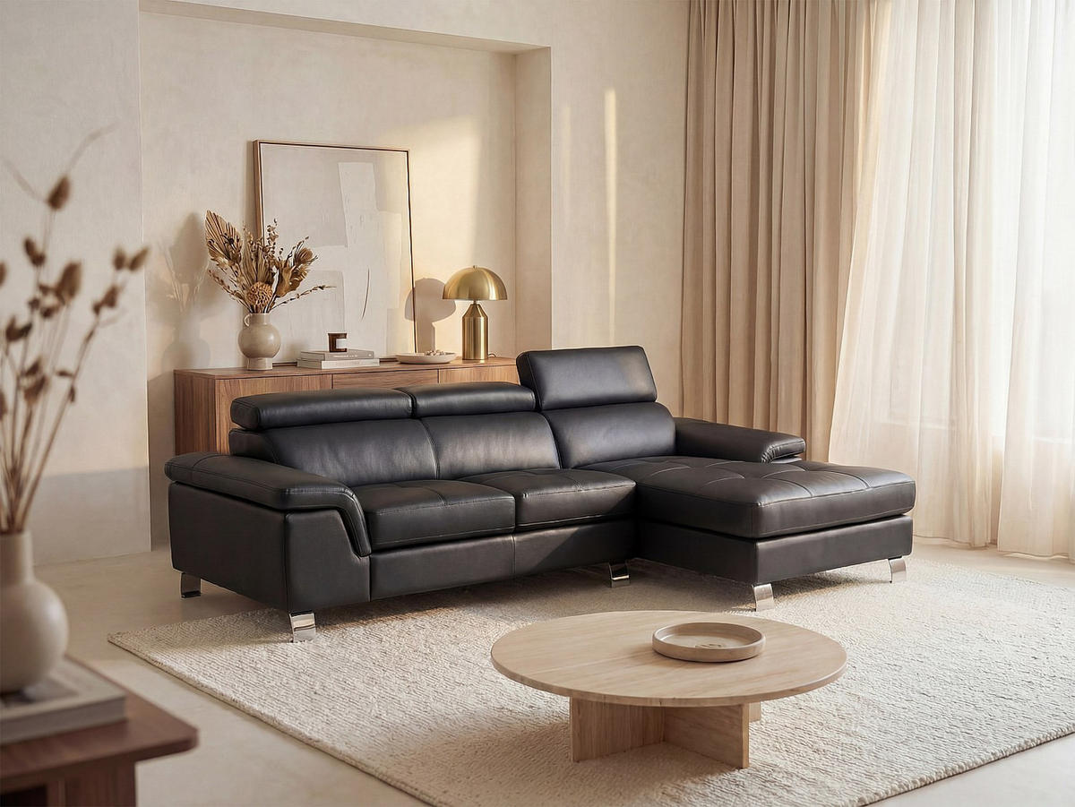 SOFA - 4 Personen - leder - schwarz Mishima - Schwarz, Leder (260/79/167cm) - Vente-Unique