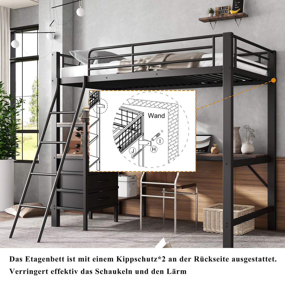 HOCHBETT 90/200 cm Schwarz, Dunkle Walnuss - Schwarz, Metall - Raumix