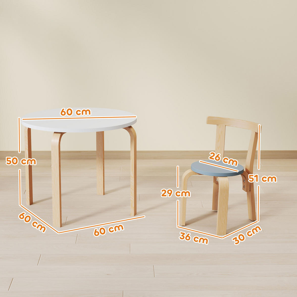 KINDERTISCH Holz mit 4 Stühlen 5-teilig Kinder Tisch Stuhl Set für 3-8 Jahre - Multicolor, Holz (60/50/60cm) - AIYAPLAY