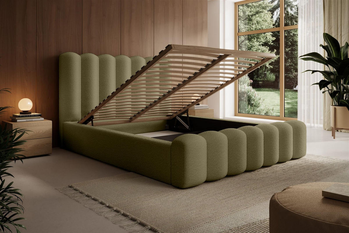 POLSTERBETT Macon Stoff Euphoria - Grün, Holzwerkstoff/Textil (140/200cm) - Fun Möbel