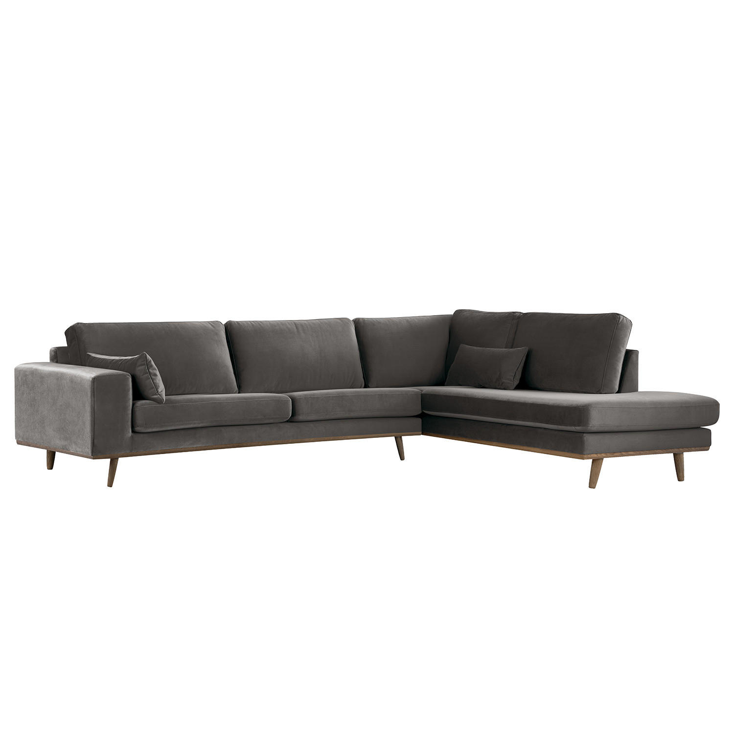 ECKSOFA mit Ottomane - Eichefarben/Dunkelgrau, Eichenholz/Textil (287/219cm) - home24