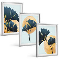 BILDER SET 3er Set - 40x60 cm Silberner Rahmen - Ginkgoblätter, heller Hintergrund - Silberfarben, Kunststoff (40/60cm) - TULUP