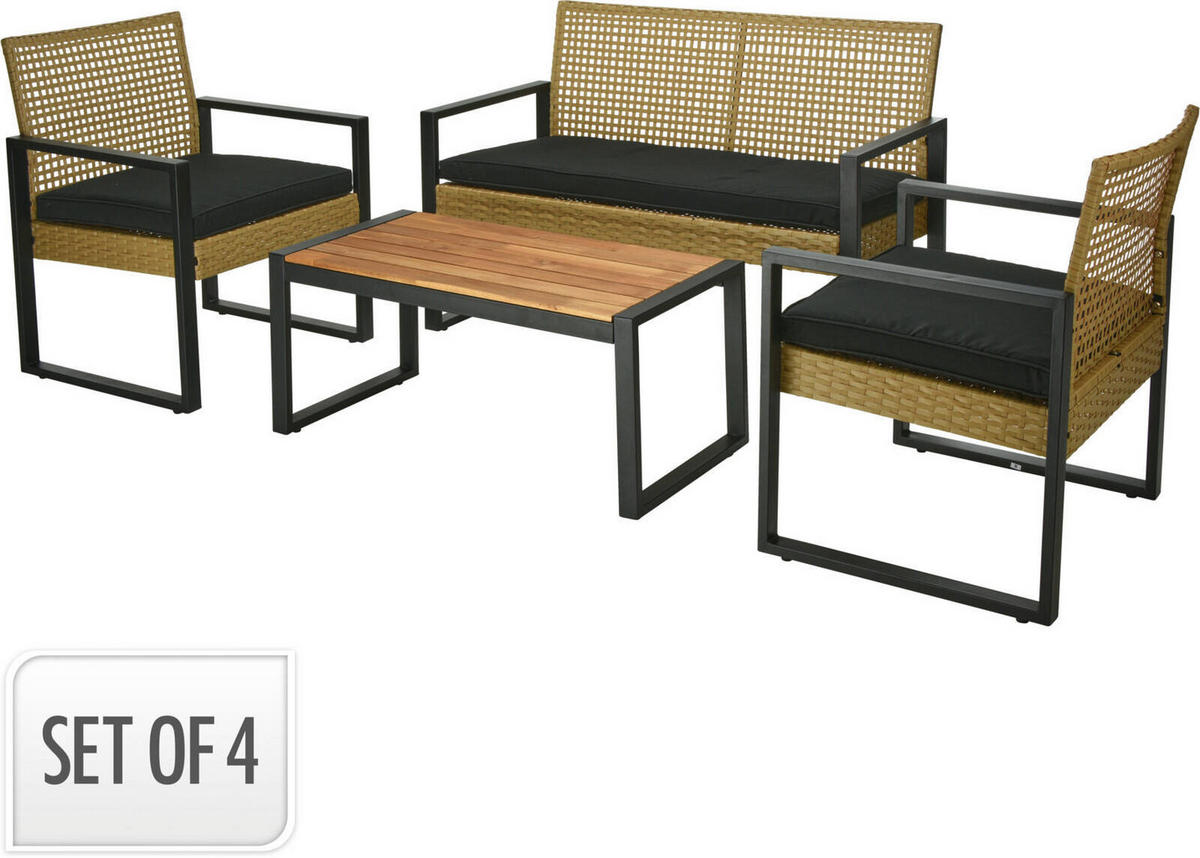 GARTENMÖBELSET Geflecht - Schwarz, Metall