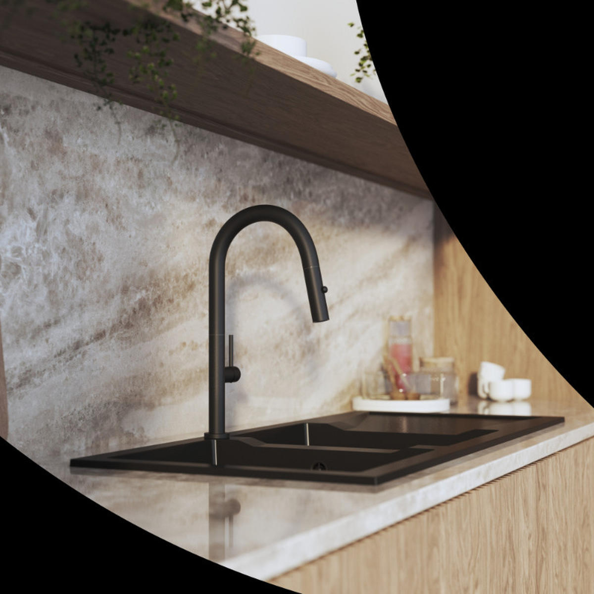 KÜCHENARMATUR Livia Schwarz - Schwarz, Metall (24/43/24cm) - Granitan