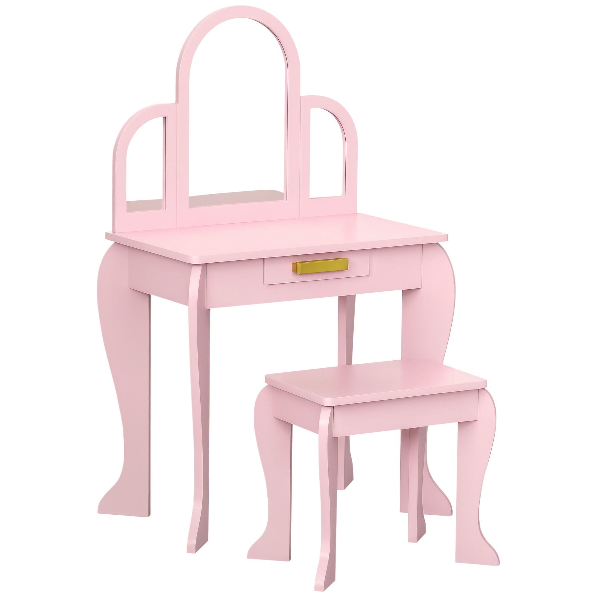 KINDERSCHMINKTISCH DE-18629 3 Spiegel, Schublade & Hocker Pink - Pink, Holzwerkstoff (32/85/52cm) - ComfortXL