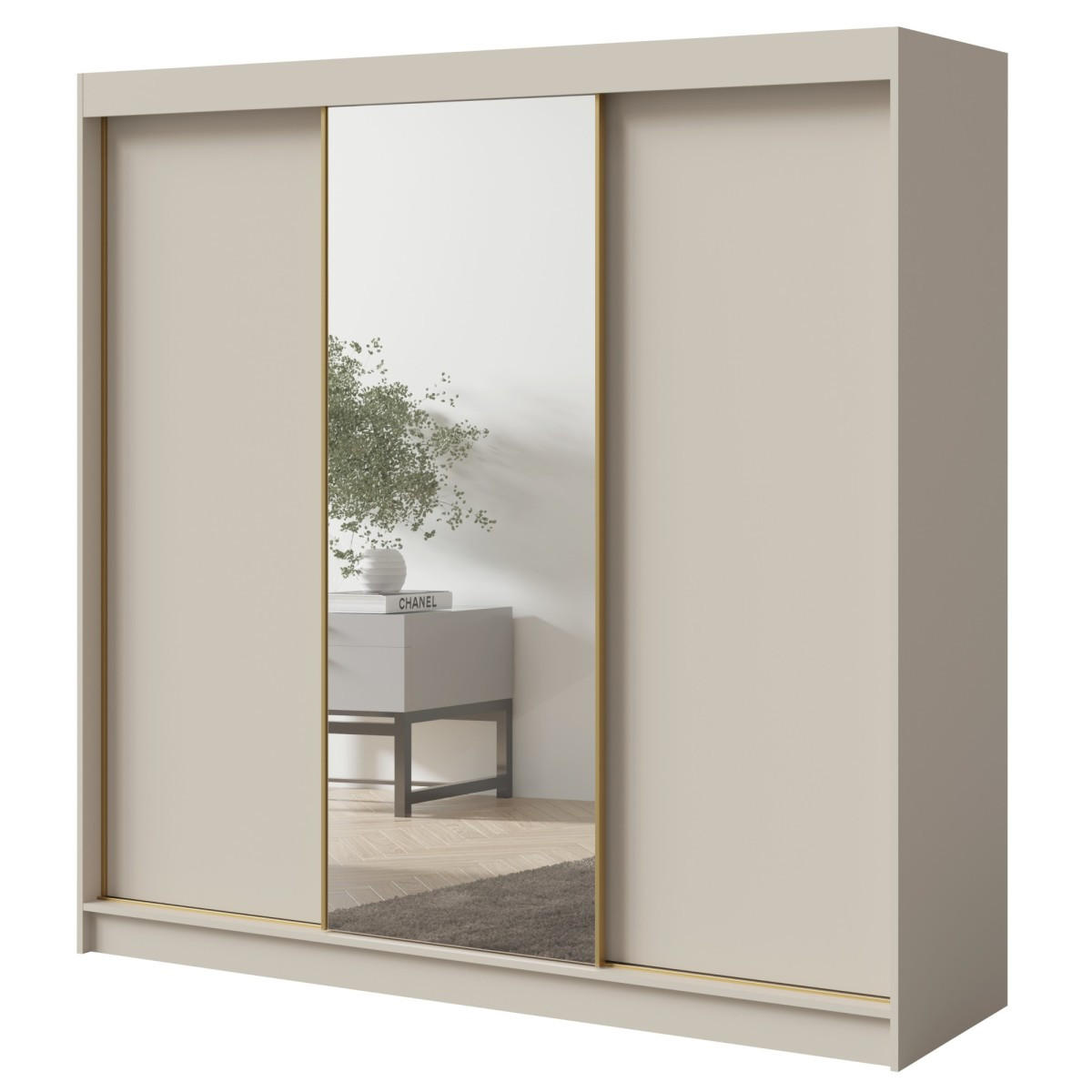 SCHWEBETÜRENSCHRANK mit Spiegel Fiore 3D1L 200 Kaschmir/Gold - Kaschmir/Goldfarben, Holzwerkstoff/Metall (200/200/60cm) - mzm24
