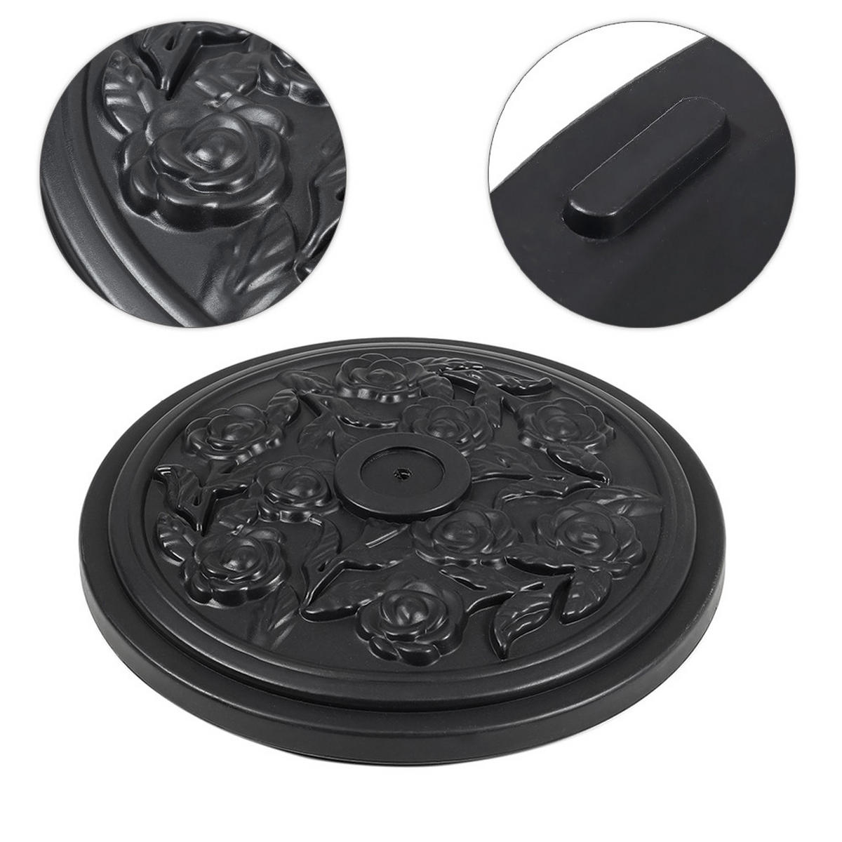 SONNENSCHIRMFUSS aus Kunststoff mit dekorativem Blumenmuster Schwarz wetterfest und standfest ohne Befüllen Ø45 × 25 cm 10 kg - Schwarz, Kunststoff/Metall (57/51cm) - Livingandhome