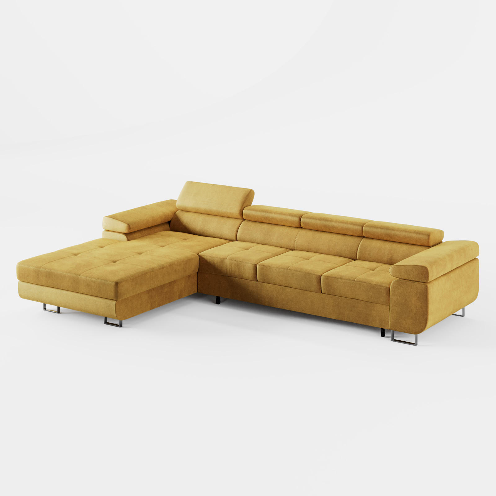 ECKSOFA VEMO CORE PLUS Links Gelb Velours-Stoff mit Schlaffunktion und Bettkasten - Gelb, Holz/Metall (350/205cm) - Barchello