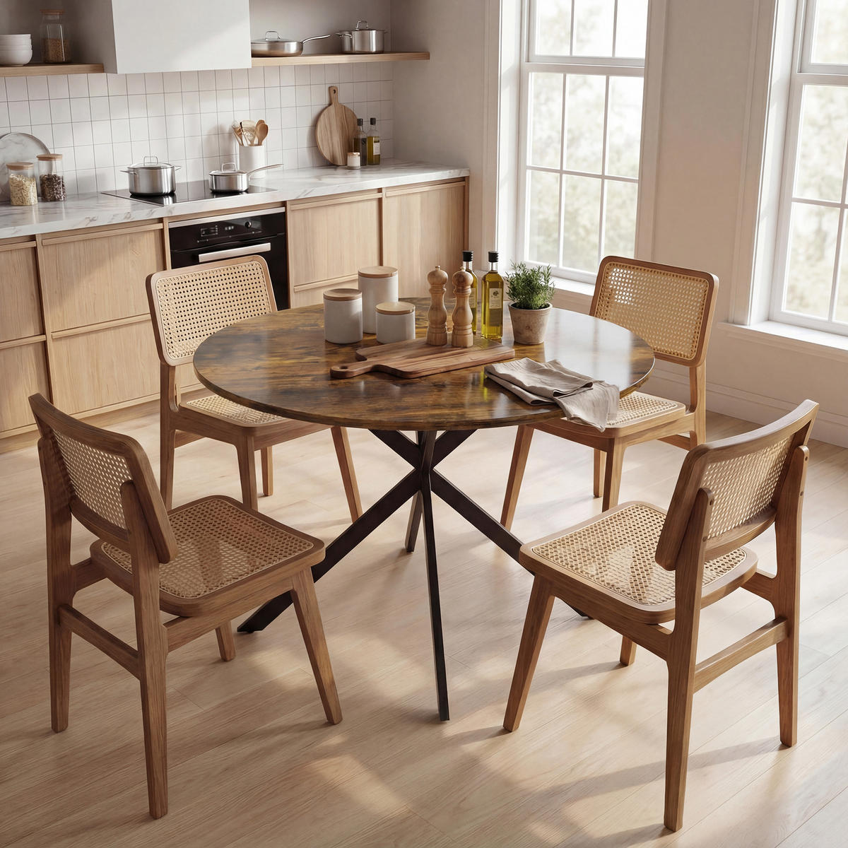 ESSTISCH rund Dunkelbraun 120/120/75 cm - Braun, Metall (100/100/75cm) - HOMCOM