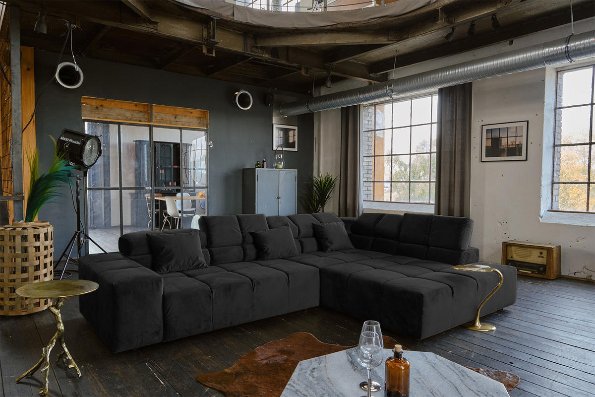 ECKSOFA MIT MOTORISCHEM SITZVORZUG NEVADA Schwarz Velvet - Schwarz, Textil (319/215cm) - KAWOLA