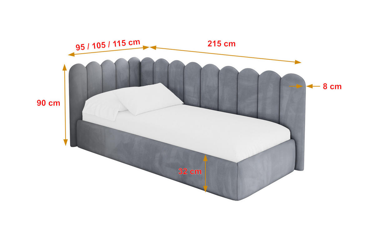 EINZELLBETT Jugendbett mit Bettkasten, Rechts - ARTY 90x200 Grau - Blaugrau, Holzwerkstoff/Textil (90/200cm) - ALTDECOR