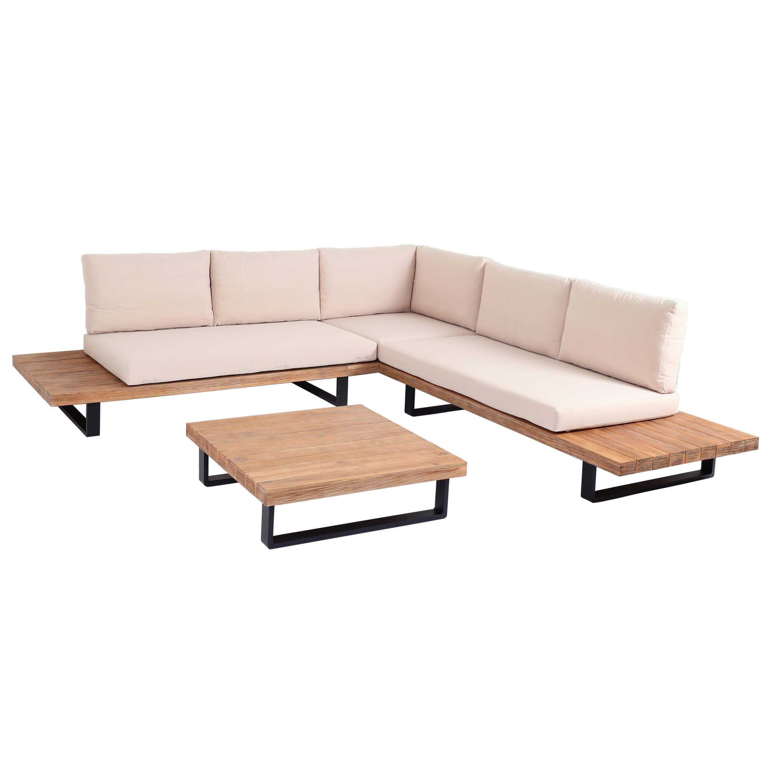 GARTEN-GARNITUR Hellbraun Polster Beige - Braun, Holz - PROREGAL