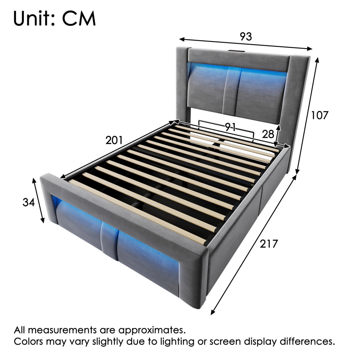 BETT mit Stauraum 90x200 cm Samt Grau inkl. Matratze - Grau, Metall (90/200cm) - Meubliv