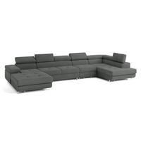 WOHNLANDSCHAFT VELORA R-S Grau Velours-Stoff mit Schlaffunktion - Grau, Holz (419/90/202cm) - MASSENO