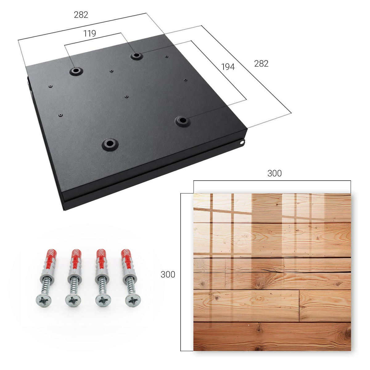 SCHLÜSSELBOX Schwarz 30x30 cm- Türöffnung nach rechts - Holzbretter - Beige, Metall (30/30/5cm) - TULUP
