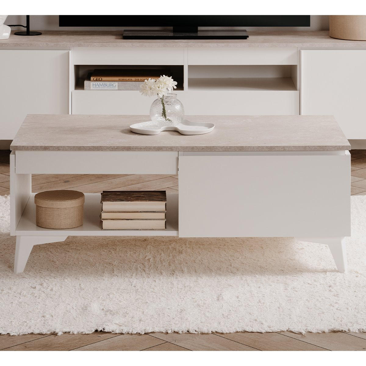 COUCHTISCH Bertrix 55/100/40 cm - Weiß, Holzwerkstoff (55/100/40cm) - Finori GmbH