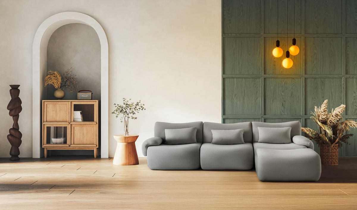 ECKSOFA Bouclé-Stoff Wolkengrau - Grau, Textil (281/190cm) - MILYsofa