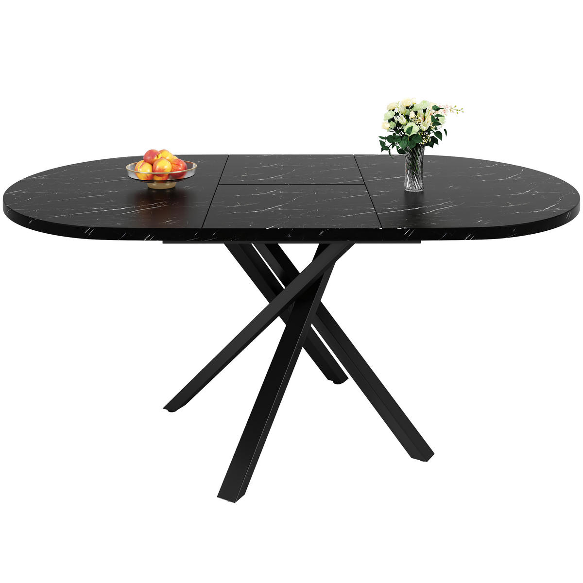 ESSTISCH 100–140/100/75,5 cm, Marmorfarben/Schwarz - Schwarz, Holzwerkstoff/Metall (140/100/75.5cm)
