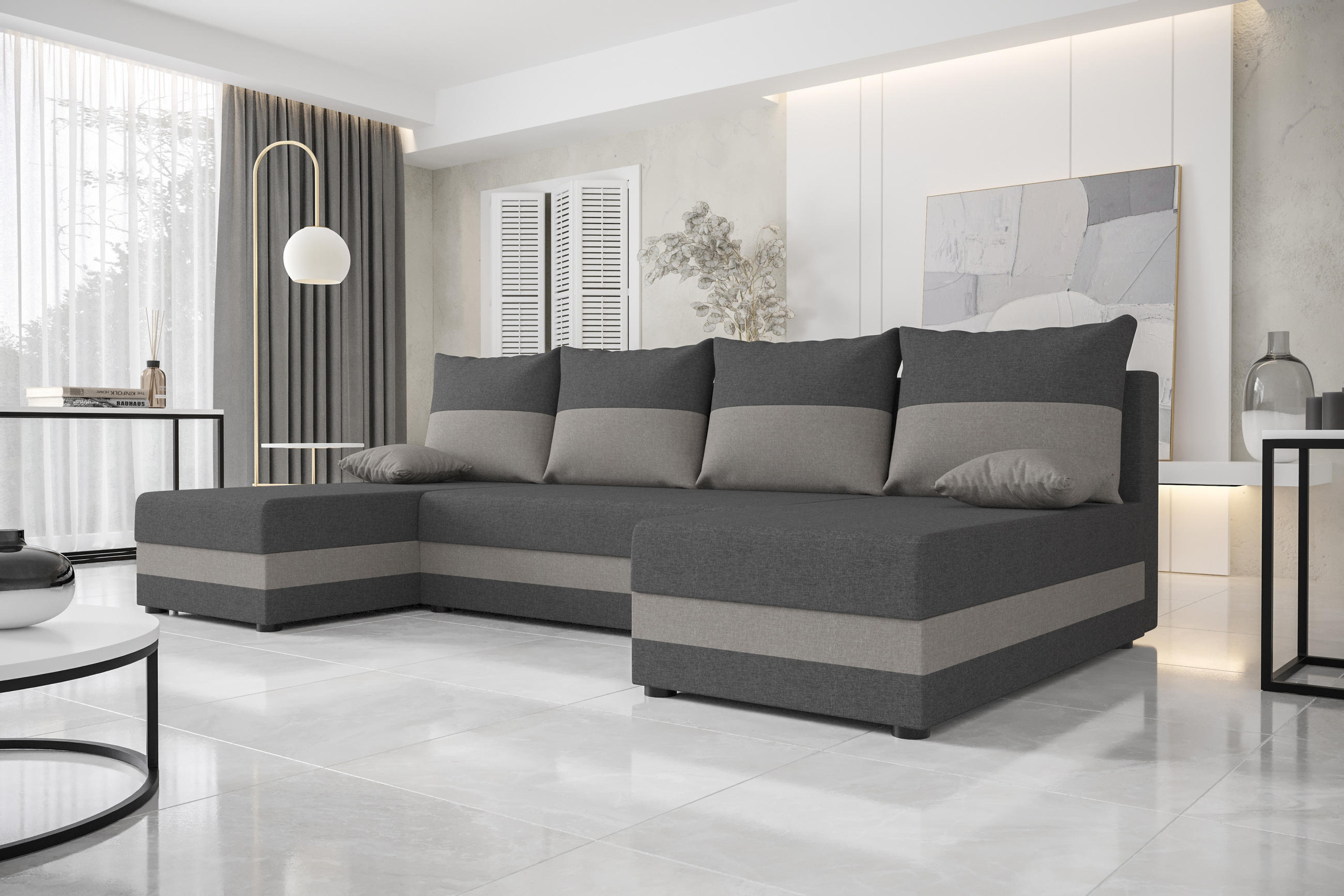 WOHNLANDSCHAFT HEWLET U Sawana 05+21 mit Schlaffunktion - Grau, Textil (310/80/140cm) - Bedante