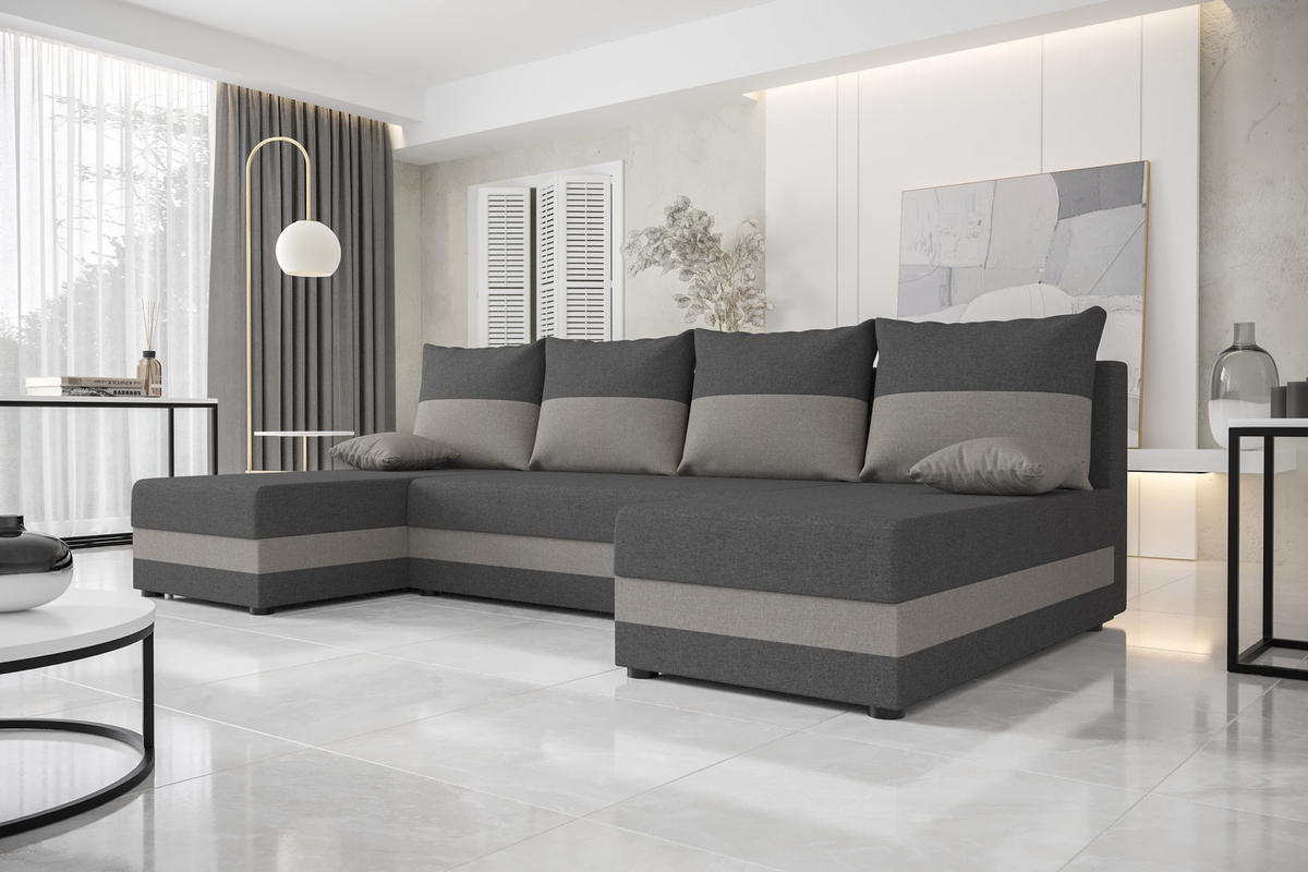 WOHNLANDSCHAFT HEWLET U Sawana 05+21 mit Schlaffunktion - Grau, Textil (310/80/140cm) - Bedante