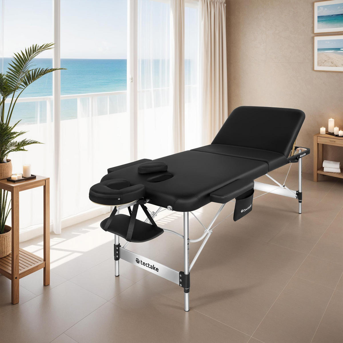 MASSAGELIEGE 3 Zonen Ko Tao,212 x 108 x 90 cm,schwarz - Schwarz, Metall (108/90/212cm) - tectake