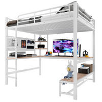 HOCHBETT 140/200 cm in Weiß mit Schreibtisch, Regalen und LED - Weiß, Metall (140/200cm) - BEAOK