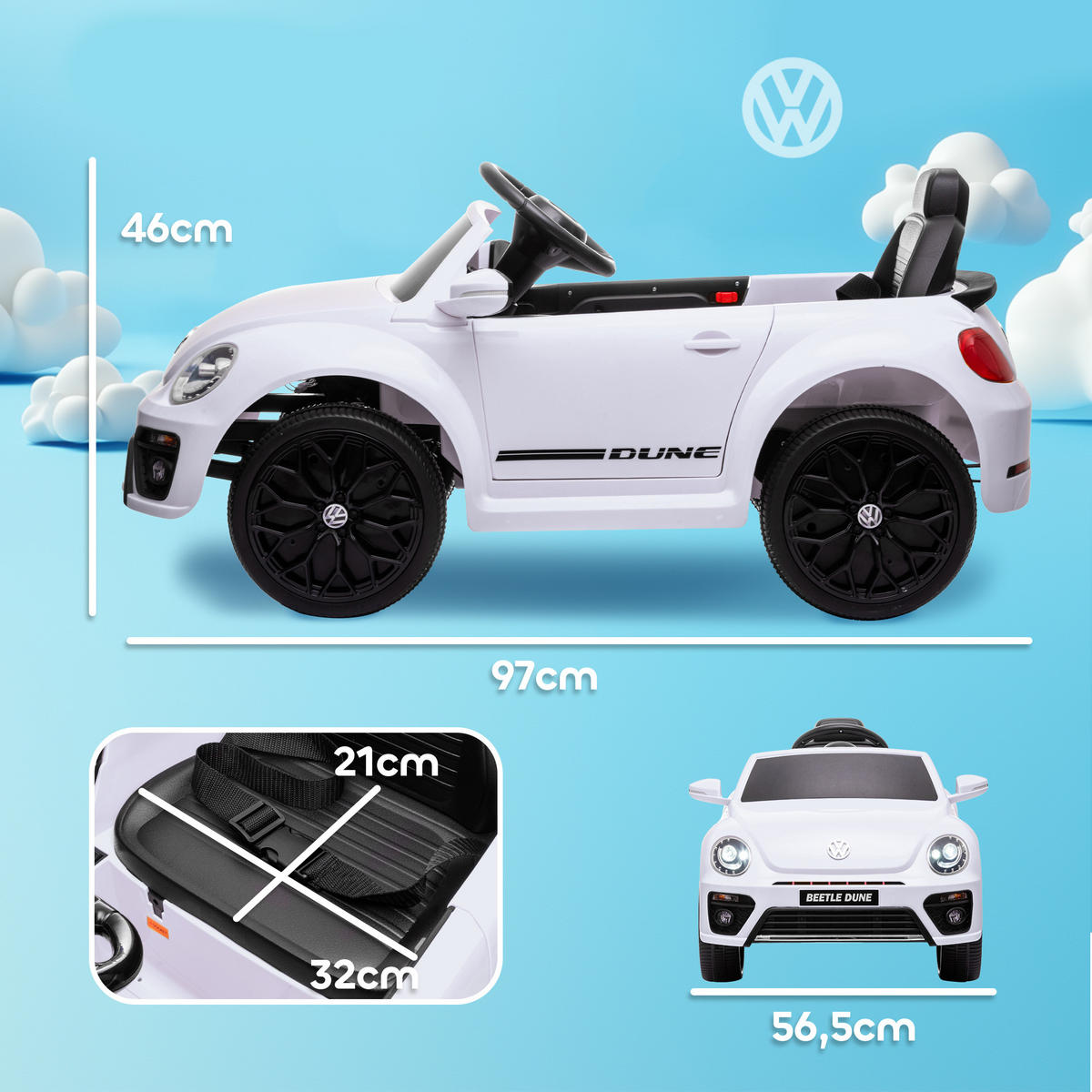 KINDER ELEKTROAUTO, Kunststoff, Metall, Weiß - Weiß, Kunststoff (97/56.5/46cm) - AIYAPLAY