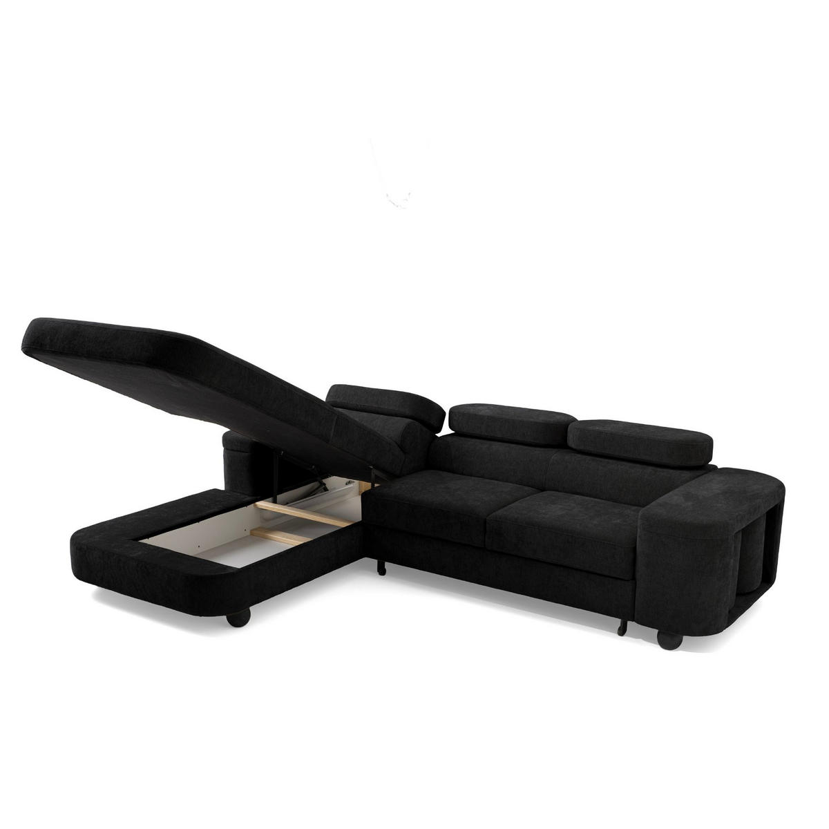 ECKSOFA LOVE L Links mit Schlaffunktion 124x210 Chenille Schwarz - Schwarz, Holz/Textil (284/205cm) - Muffo
