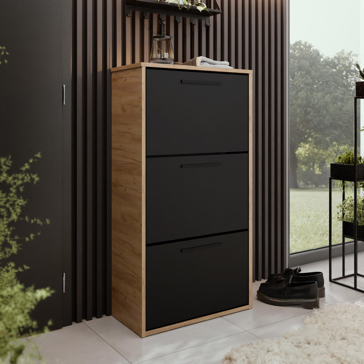 SCHUHSCHRANK Asper Craft Eiche Gold & Schwarz - Honigeiche/Schwarz, Holzwerkstoff (59/114.6/24cm) - Kier Furniture