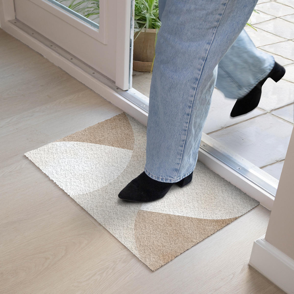 FUSSMATTE Braun - Japandi - Abstrakt 60x40 cm - Beige, Kunststoff (60/0.4cm) - MuchoWow