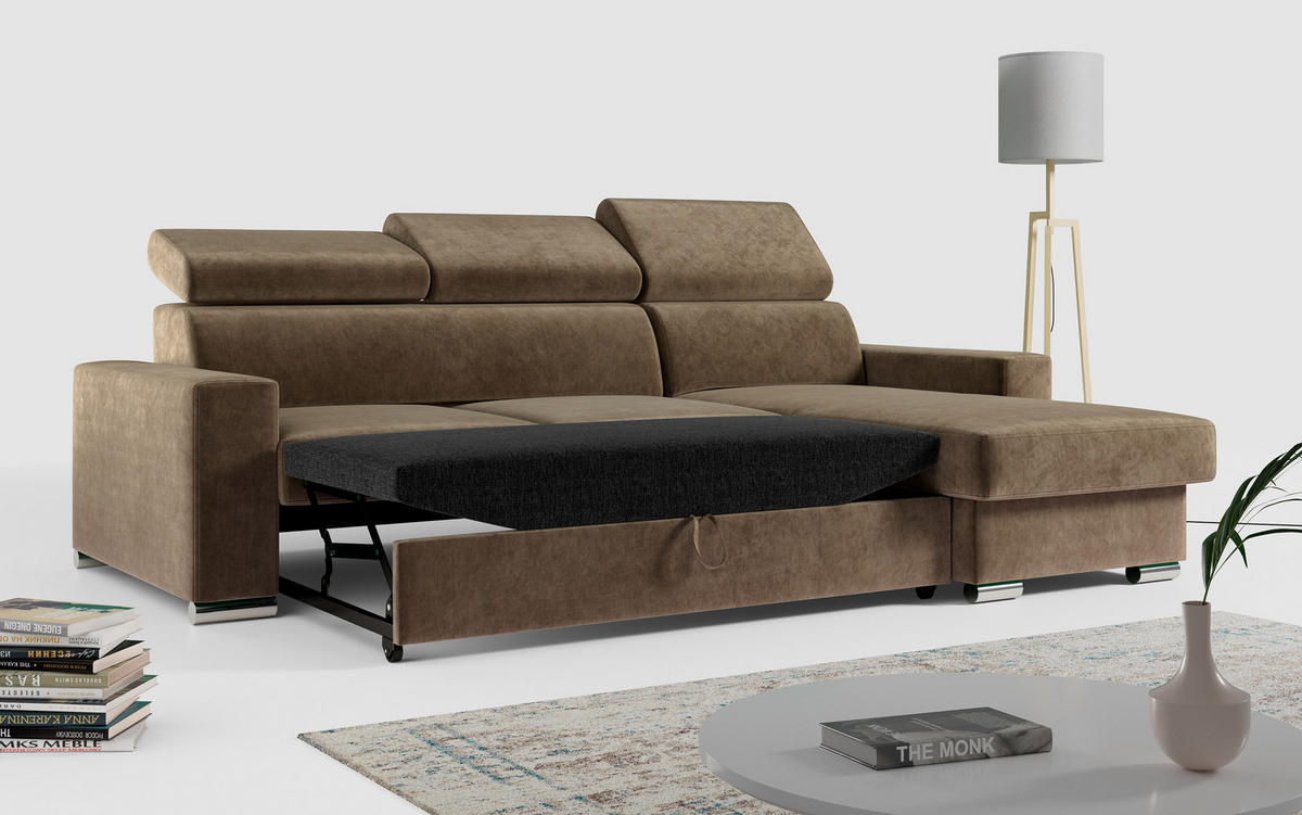 ECKSOFA FOX-L Braun - Silberfarben/Braun, Kunststoff/Textil (242/168cm) - MKS