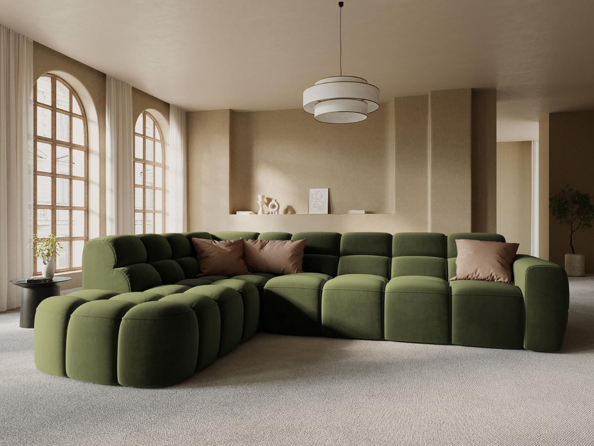 ECKSOFA links Lisa aus Samt hellgrün 5 Sitzplätze - Hellgrün, Textil (234/293cm) - Micadoni