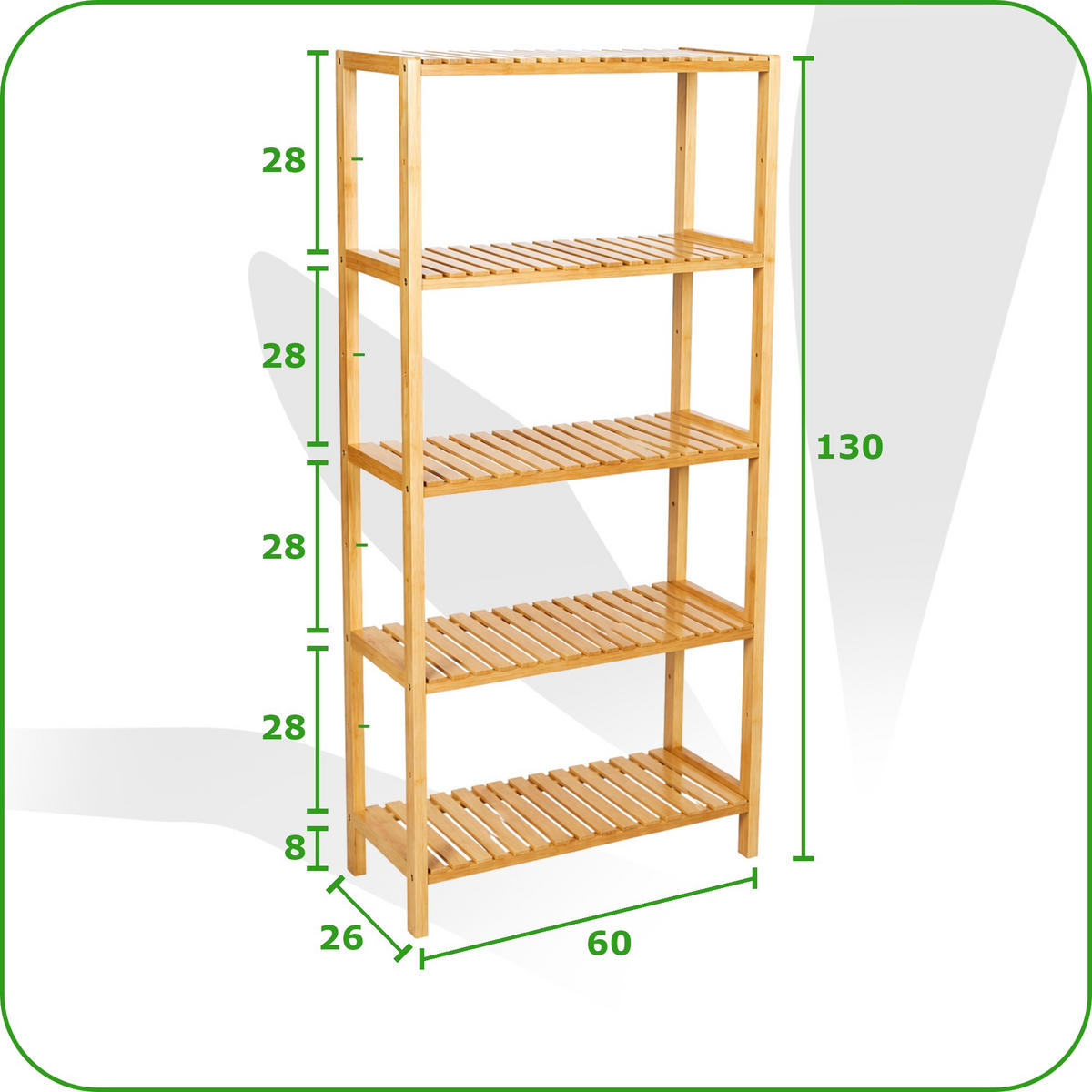 REGAL Bambus Naturfarben Badezimmerregal 5 Ebenen 60x26x130 cm - Naturfarben, Holz (26/130/60cm) - Begryf
