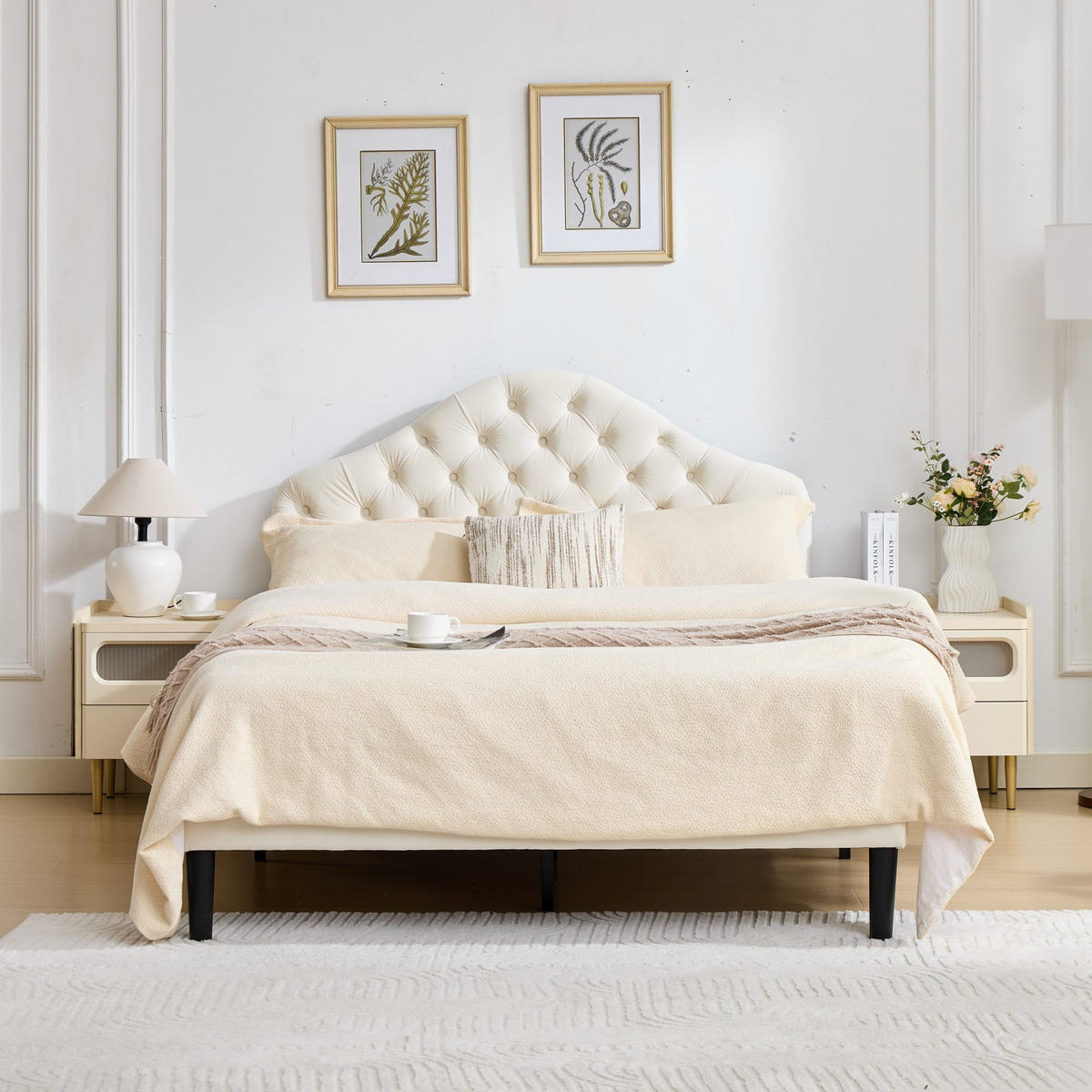 BETT mit verstellbarem Kopfteil 140x200 cm Samt Beige - Beige, Holzwerkstoff (140/200cm) - Meubliv