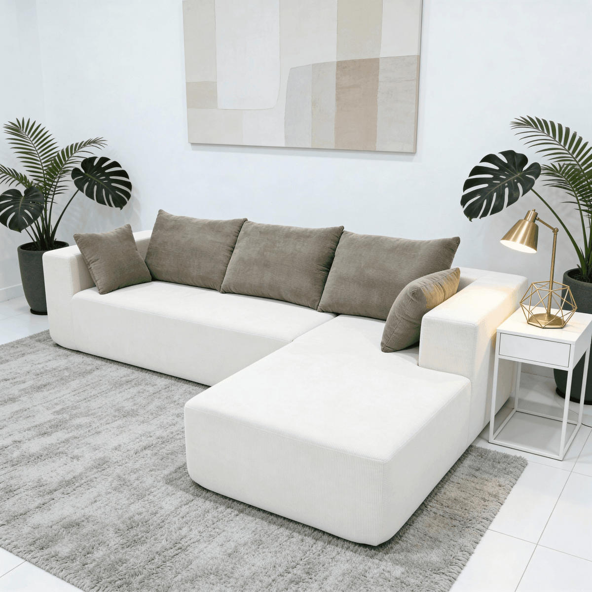 ECKSOFA Luna Weiß Sand 3-Sitzer Rechts - Beige, Textil (267/175cm) - COCO Living