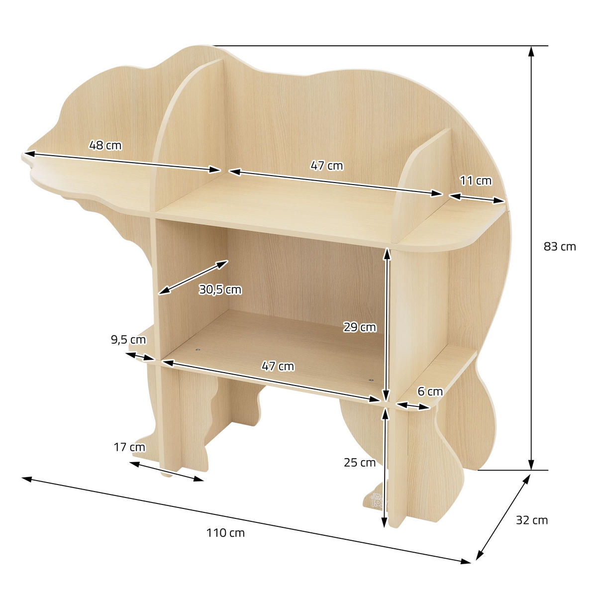 BÜCHERREGAL Bärenform - Naturfarben, Holz (110/83/32cm) - Joyz