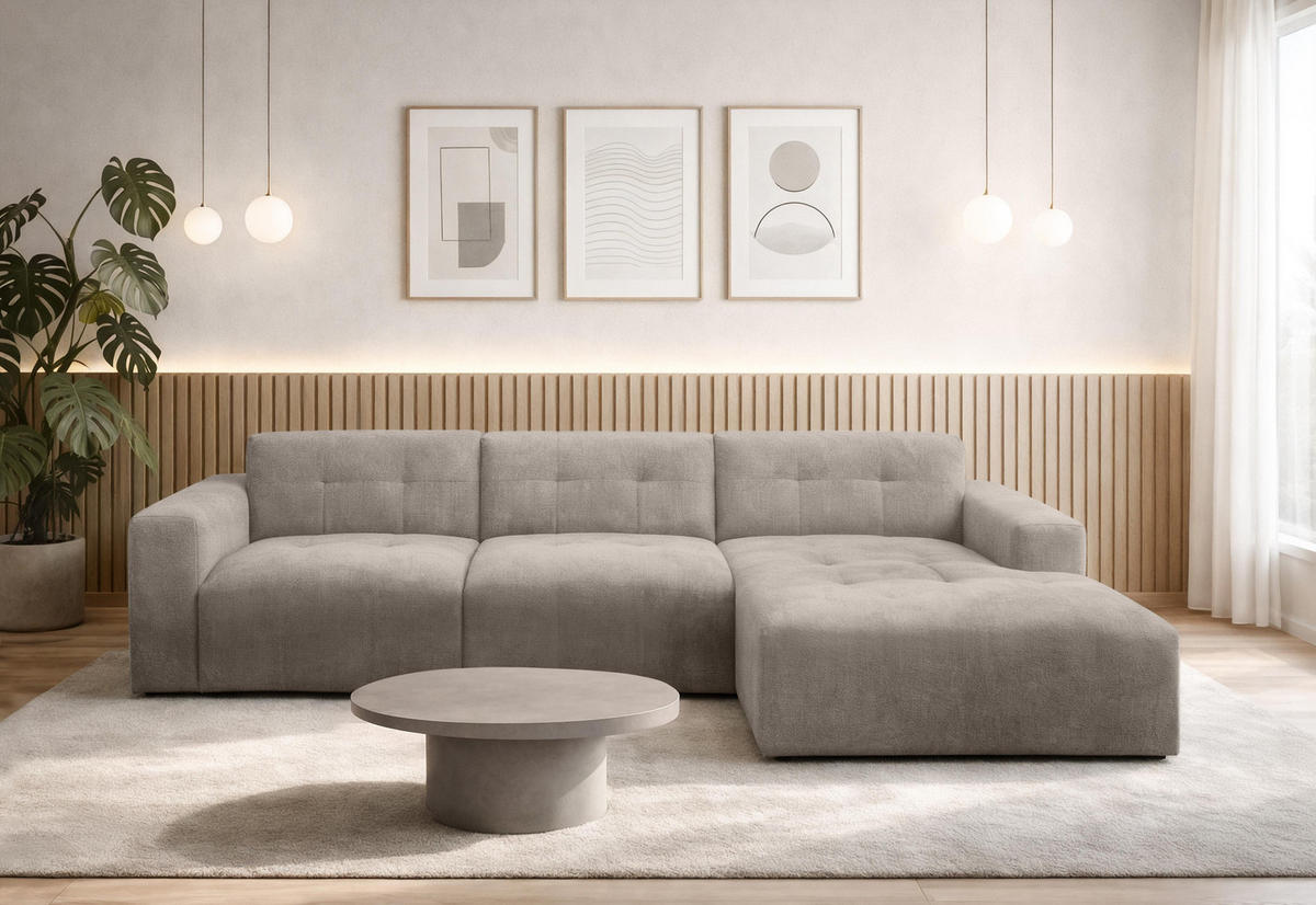 ECKSOFA L Form Corlu Beige 310/165/78 cm – stilvolle kleine Eckcouch Rechts - Beige/Schwarz, Kunststoff/Textil (165/310cm) - AX Living