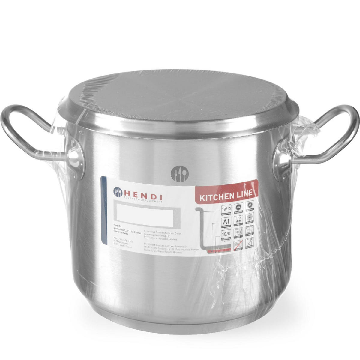 HOHER Kochtopf der Serie Kitchen Line mit Deckel, 21 l Durchmesser, Abmessungen 320 x 270 mm (Höhe) - Hendi 837603 - Edelstahlfarben, Metall (32/32/27cm) - Hendi
