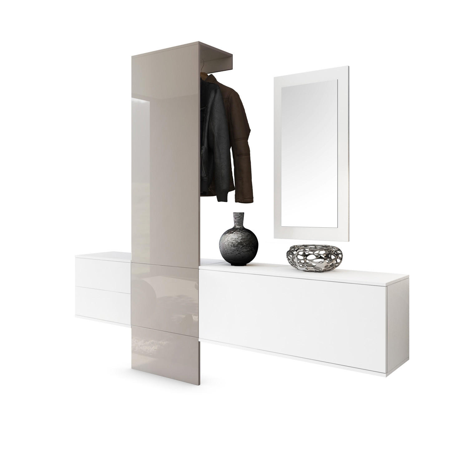 GARDEROBE Carlton Paneel in Sandgrau Hochglanz - Sandfarben, Holzwerkstoff (208/193/35cm) - Vladon