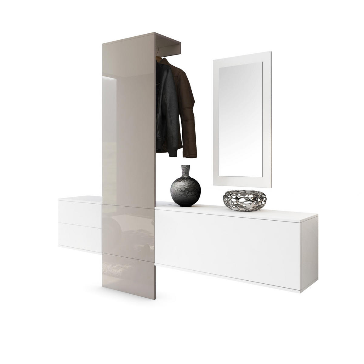 GARDEROBE Carlton Paneel in Sandgrau Hochglanz - Sandfarben, Holzwerkstoff (208/193/35cm) - Vladon