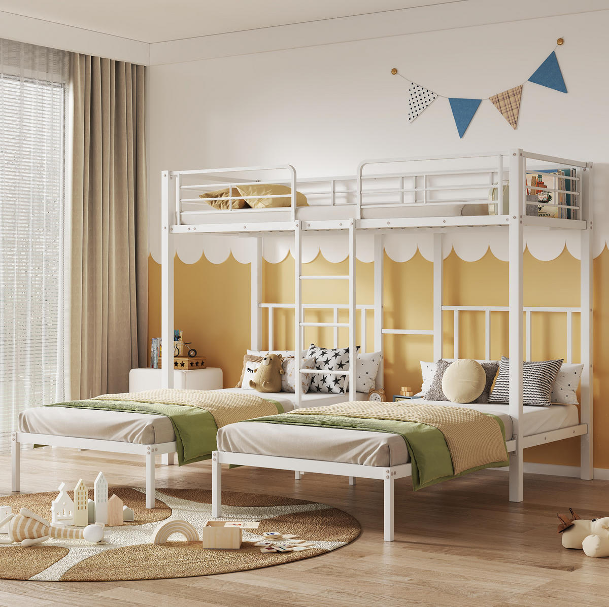 ETAGENBETT Kinderbette 90/200 cm aus Metall mit Leiter und Tisch Weiß - Weiß, Metall (90/200cm) - Modenvie