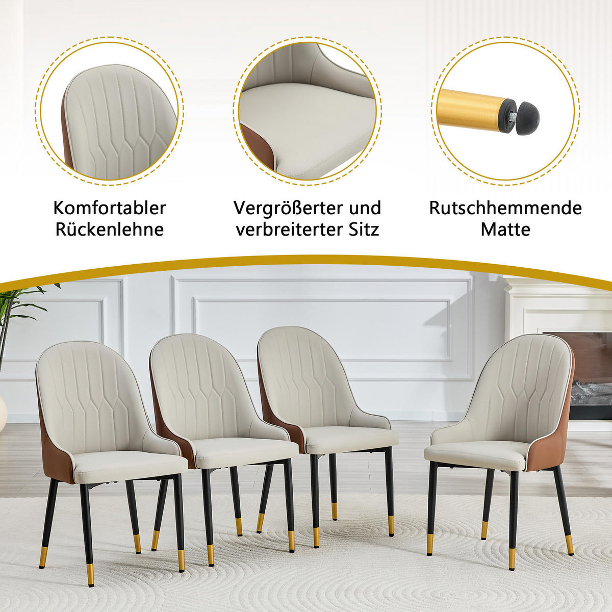 STUHL 2er-Set 91 cm PU-Bezug Warmgrau Metallbeine - Grau, Metall (44/91/47.3cm) - Meubliv